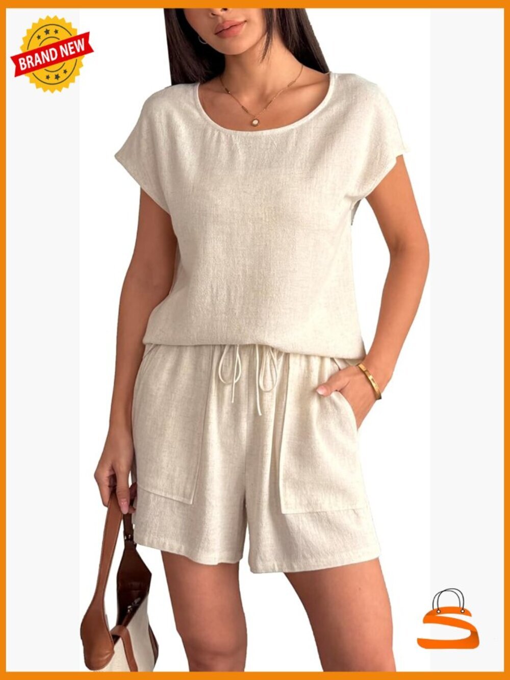 Linen Short Sleeve Top & Shorts Set 2 Piece Summer Lounge Vacati